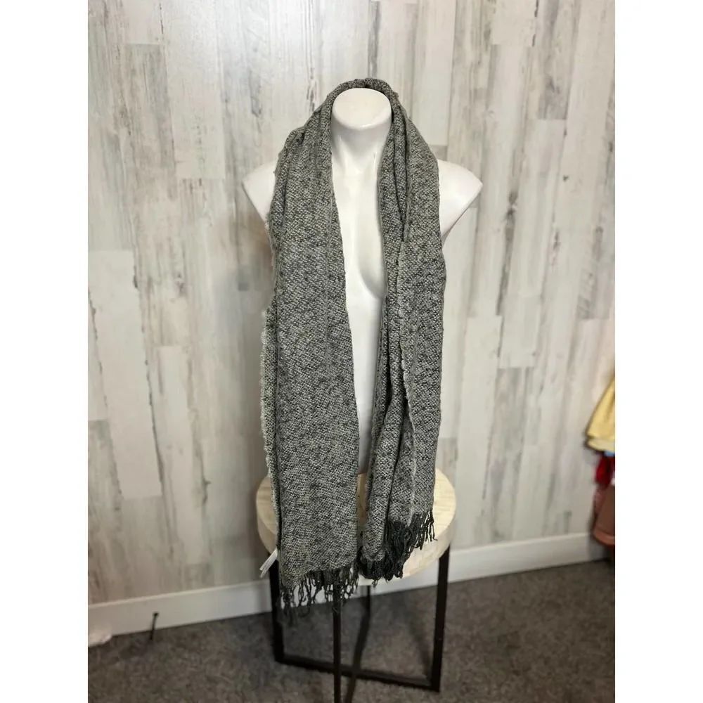 Gray Knit Fringe Scarf Soft Winter Wrap Shawl One Size